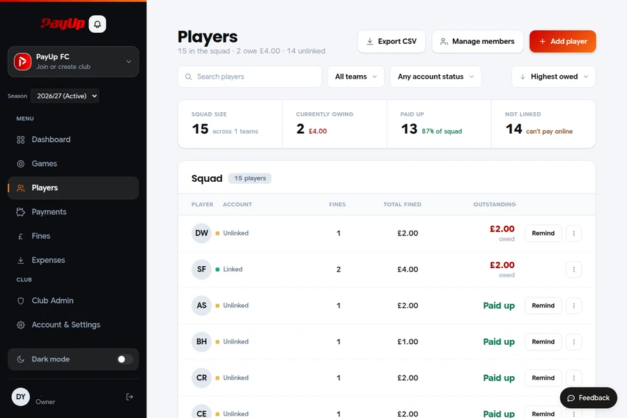 Create Your Club in PayUp