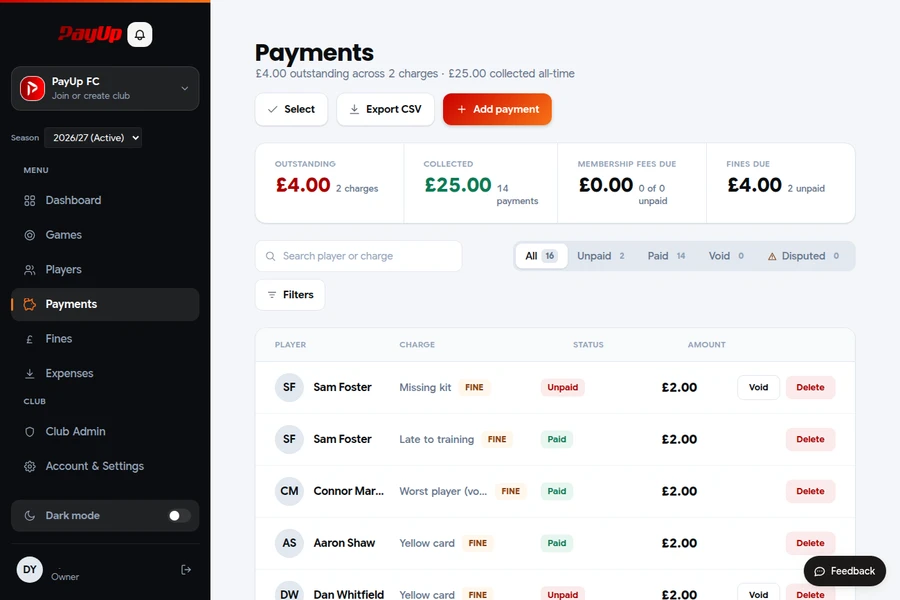 Collect & Track in PayUp